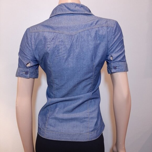 EDC Esprit Denim Shirt Button Down Short Sleeve Floral Western Y2K - Picture 5 of 11